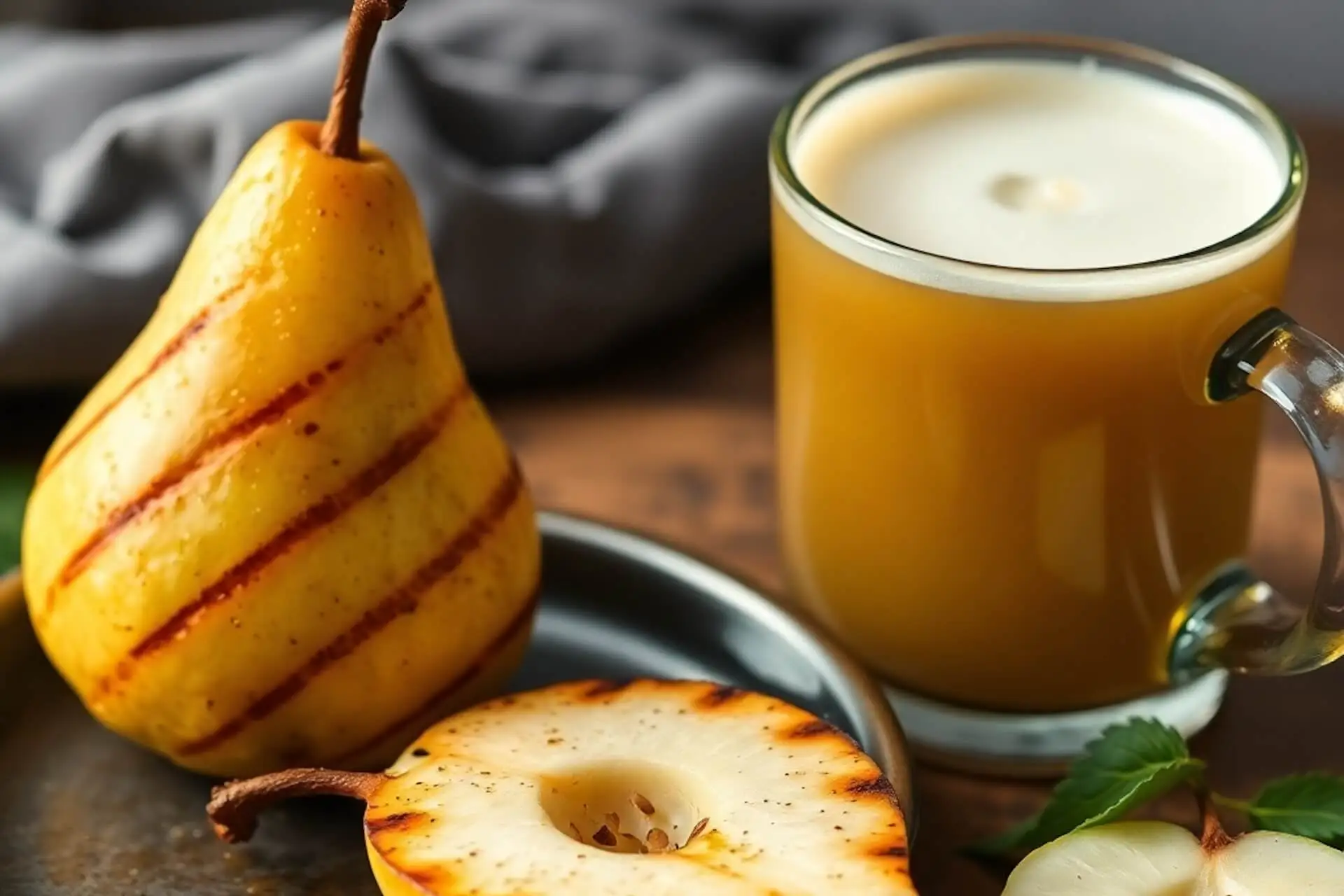 Warm Grilled Pear and Bourbon Cider